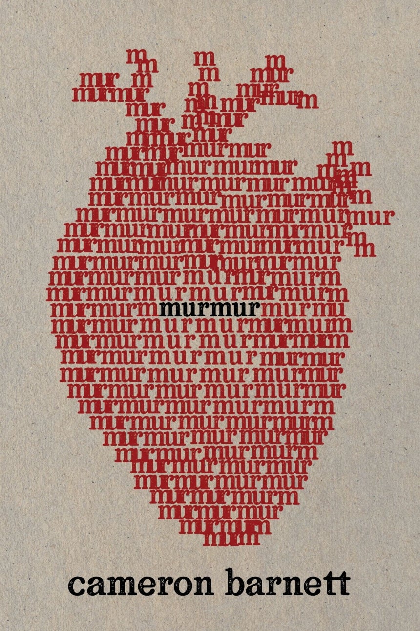 Cover of Murmur. A heart made up of the word "murmur" in red ink.