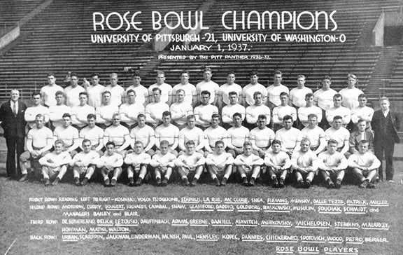 A photo of the 1937 Rose Bowl Championship team.