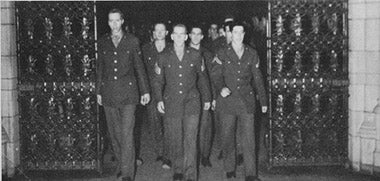 A photo of student soldiers in the Commons Room of the Cathedral.