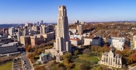 Wide angle view of cathedral and heinz chapel