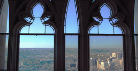 Cathedral windows overlooking oakland